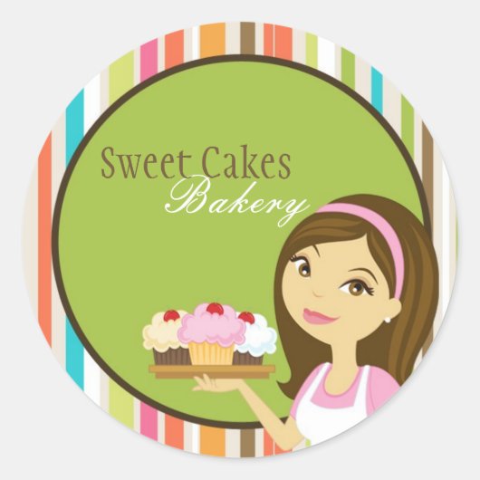 20 - 1,5" Bakkerij Brunette Baker Cup Cake Sticker (Voorkant)