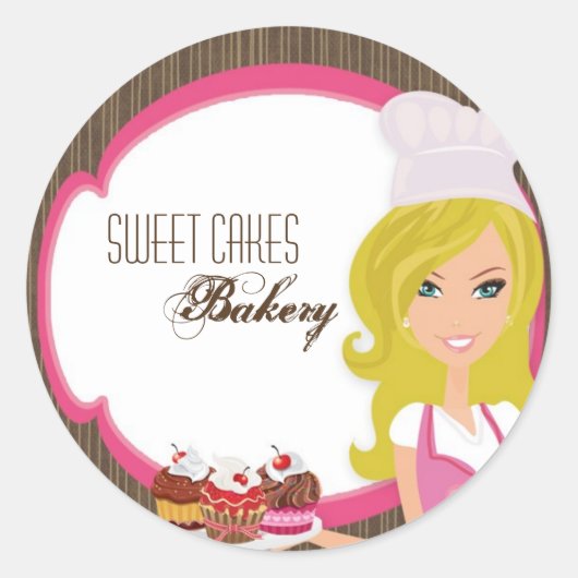 20 - 1.5"Blondine Bakker op Roze Beker Cak Sticker (Voorkant)