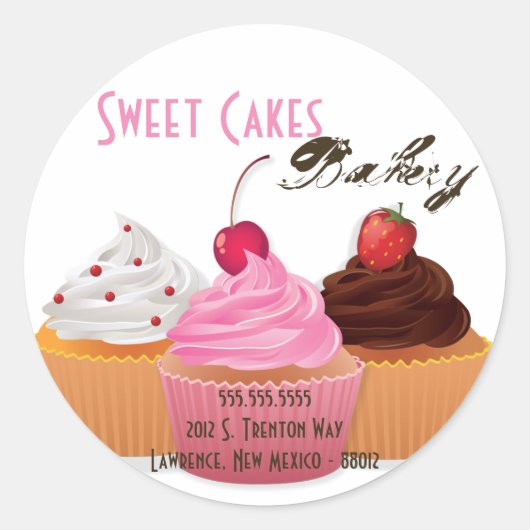20 - 1,5" Cup Cakes Bakkerij Sweet Address Sticker (Voorkant)