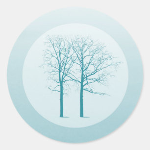 20 - 1.5 Envelop Afdichting Twee winterbomen Sneeu Ronde Sticker