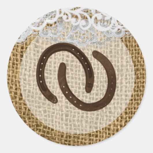 20 - 1.5 Envelop Seal Hoefijzers op Burlap Lace Ronde Sticker (Voorkant)