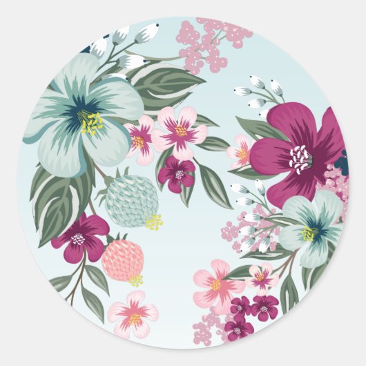 20 - 1.5 Envelop Seal Licht Blauw Vervagen Bloemen Ronde Sticker (Voorkant)