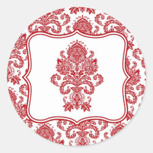 20 - 1.5 Envelop Seal Red Crim White Damask Lace Ronde Sticker