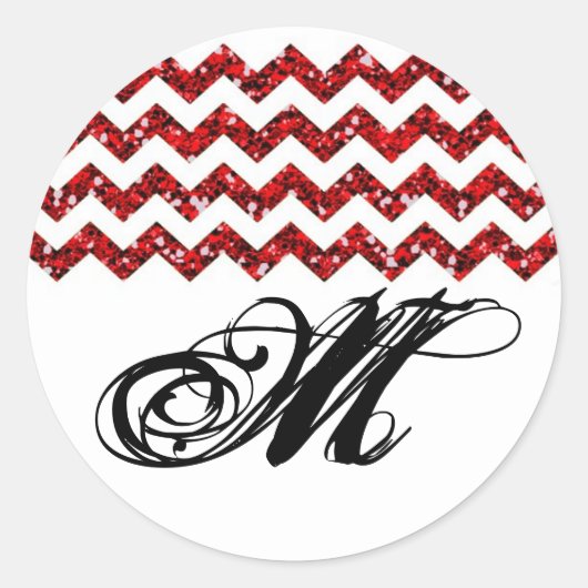 20 - 1.5 Envelop Seal Red Glitter Chevron Stripe Ronde Sticker (Voorkant)