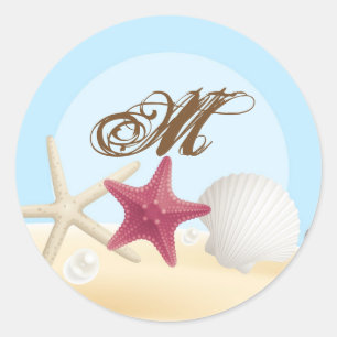 20 - 1.5 Envelop Seal Sea Shells Strand Zand Oceaa Ronde Sticker