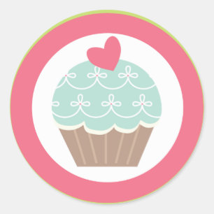 20 - 1,5" Envelop Seal Tea Party Cupcake Roze Ronde Sticker