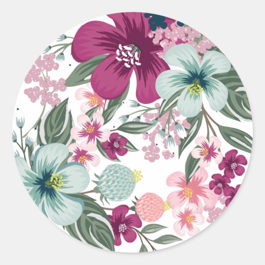 20 - 1,5 Envelop Seal Tropische Bloemen op Wit Ronde Sticker (Voorkant)