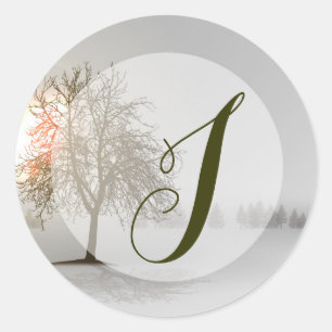 20 - 1.5 Envelop Seal Winter Sunset Tree Snow Ronde Sticker