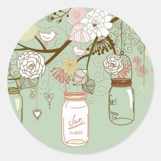 20 - 1,5" Envelop Spring Floral Mason Jars groen Ronde Sticker (Voorkant)