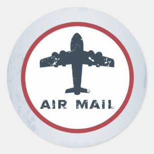 20 - 1.5 Envelope Seal Air Mail Plane USPS Postal Ronde Sticker