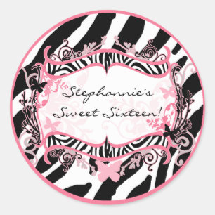 20 - 1,5" Envelope Seal Butterfly Zebra Print Ronde Sticker