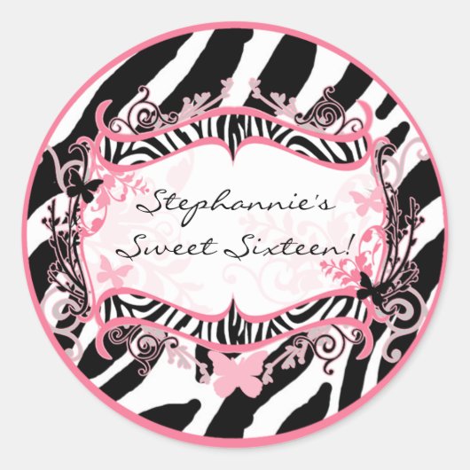20 - 1,5" Envelope Seal Butterfly Zebra Print Ronde Sticker (Voorkant)