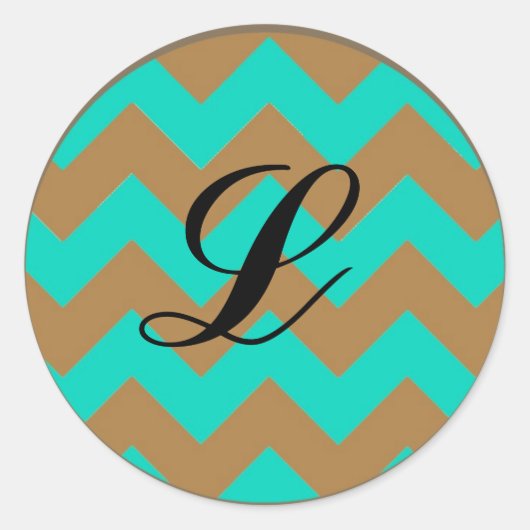 20 - 1,5 Envelope Seal Chevron Brown & Seafoam Ronde Sticker (Voorkant)