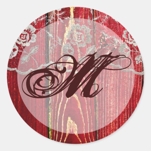 20 - 1.5 Envelope Seal Country Lace Red Wash Wood Ronde Sticker (Voorkant)