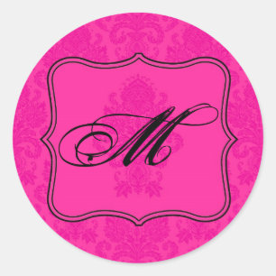 20 - 1.5 Envelope Seal Hot Pink Black Damask Lace Ronde Sticker