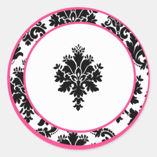 20 - 1,5" Envelope Seal Hot Pink Black Damask Ronde Sticker (Voorkant)