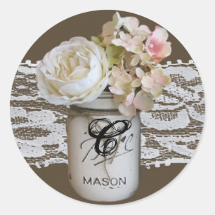 20 - 1.5 Envelope Seal Mason Jars met Rozen Ronde Sticker