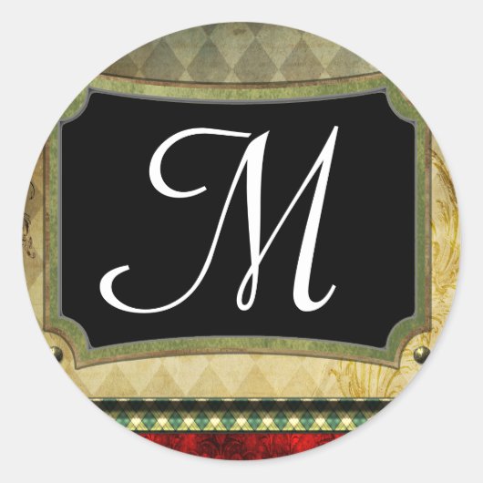 20 - 1,5 Envelope Seal Monogram Kerstmis XMAS Ronde Sticker (Voorkant)