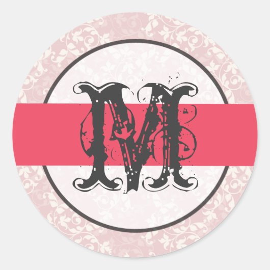 20 - 1.5 Envelope Seal Monogram Roze Bloemen Ronde Sticker (Voorkant)