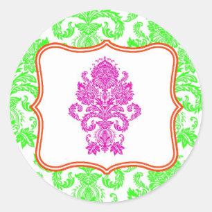 20 - 1.5 Envelope Seal Neon Green Pin Damask Lace Ronde Sticker