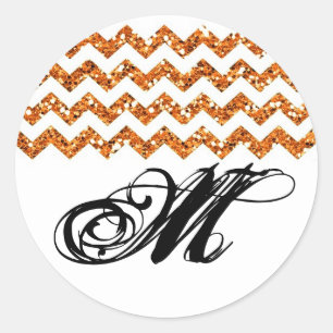 20 - 1.5 Envelope Seal Oranje Glitter Chevron Ronde Sticker