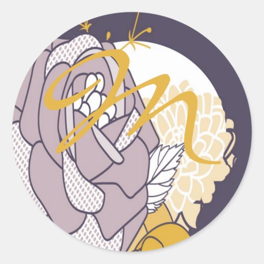 20 - 1.5 Envelope Seal  Plum Mustard Roos Ronde Sticker (Voorkant)