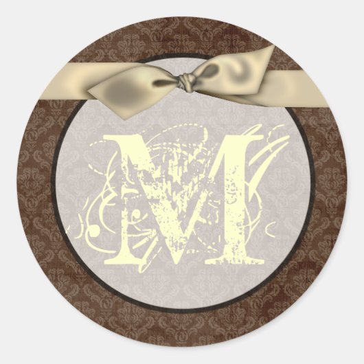 20 - 1.5 Envelopverzegeling Monogram Bruin Damask Ronde Sticker (Voorkant)