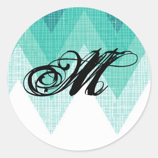 20 - 1.5 Envelopzegel Ombre Blauwgroen Chevron Ronde Sticker (Voorkant)