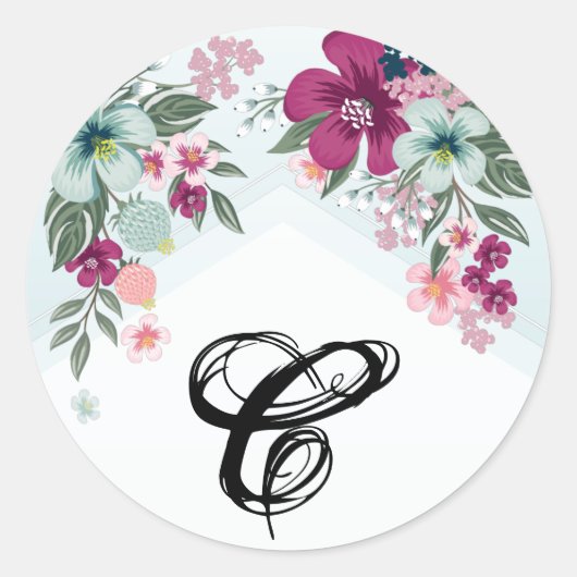 20 - 1.5 Envelopzegel Tropische Bloem op Blauwe Om Ronde Sticker (Voorkant)