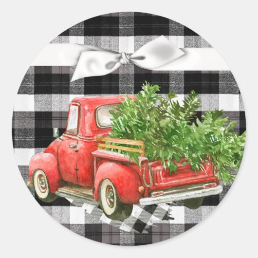 20 - 1.5 Envelopzegel XMAS Vrachtwagen Kerstbuffa Ronde Sticker (Voorkant)