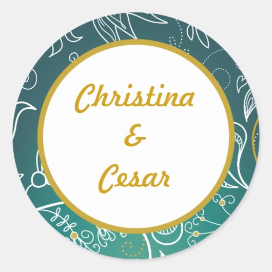 20 - 1,5" Favor Stickers Blauwgroen/Yellow Mosterd (Voorkant)