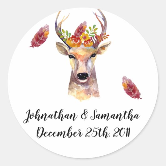 20 - 1,5" Favor Stickers boho hert Buck Head Brow (Voorkant)