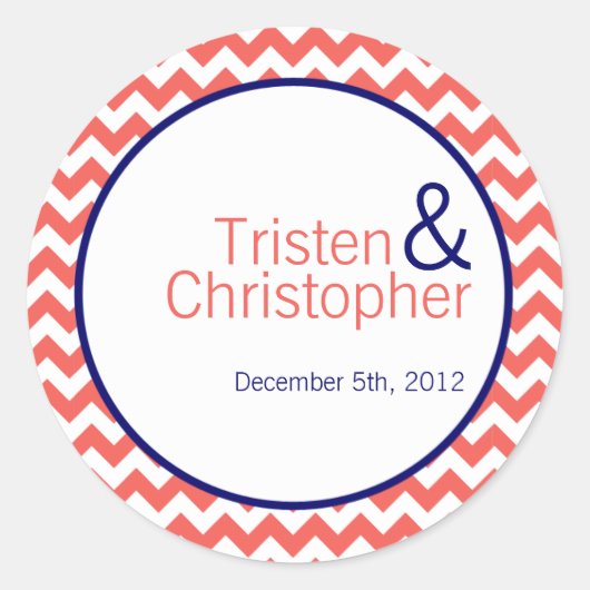 20 - 1,5" Favor Stickers Coral Navy Blue Chevron (Voorkant)