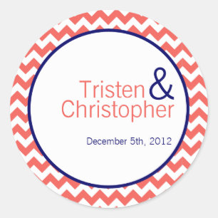 20 - 1,5" Favor Stickers Coral Navy Blue Chevron