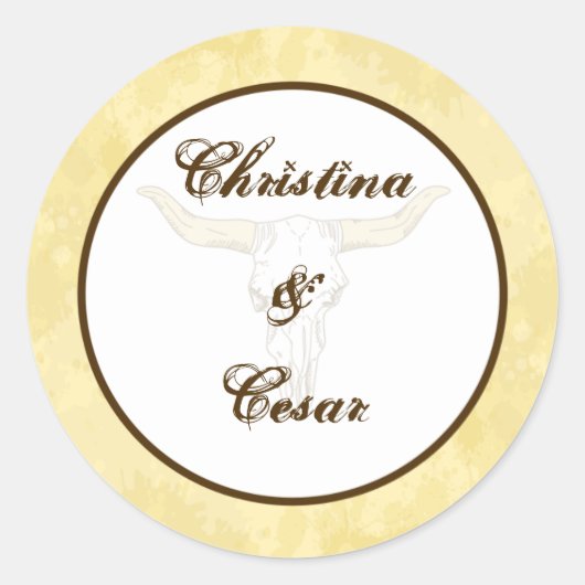 20 - 1,5" Favor Stickers Cowboy Rodeo Steer Skull (Voorkant)