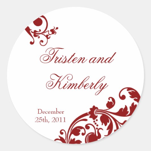 20 - 1,5" Favor Stickers Crimson Red Floral Filig (Voorkant)