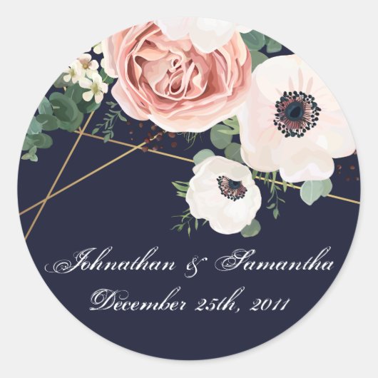 20 - 1,5" Favor Stickers Geometric Garden Navy (Voorkant)