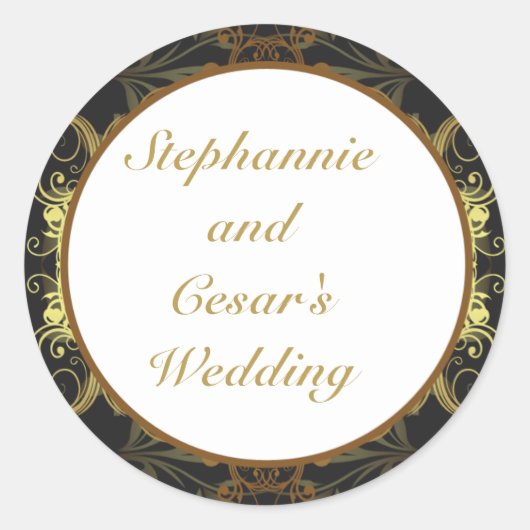 20 - 1,5" Favor Stickers Gold en Black Damask (Voorkant)