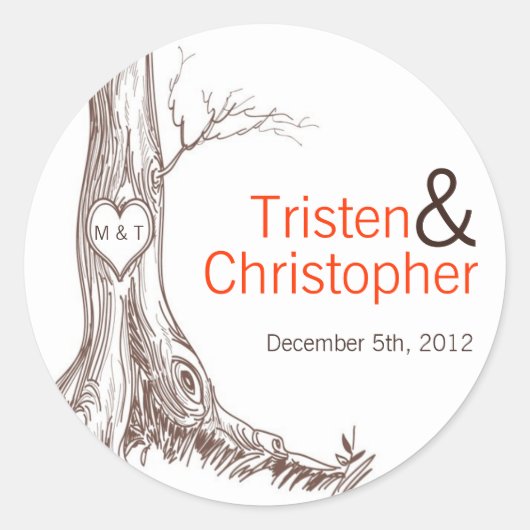 20 - 1,5" Favor Stickers Herfst Tree Initiaal Carv (Voorkant)