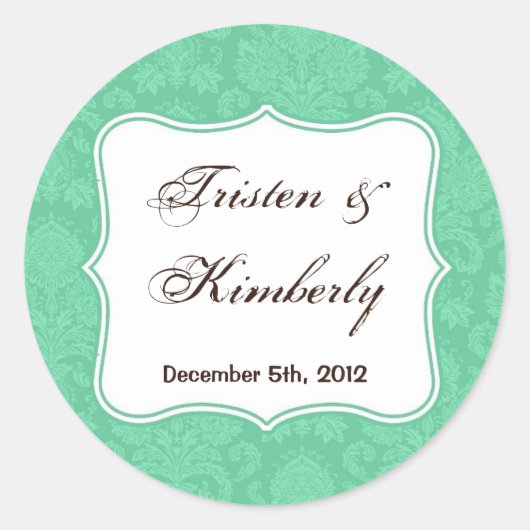 20 - 1,5" Favor Stickers Mint Wit Damast Kant (Voorkant)