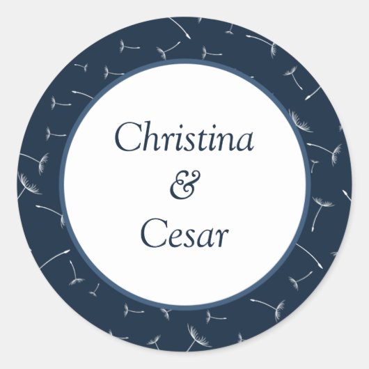 20 - 1,5" Favor Stickers Navy Blue Dandelion Flowe (Voorkant)