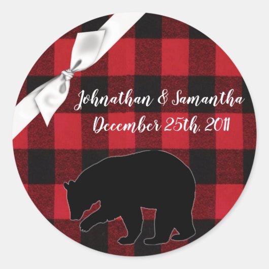 20 - 1,5" Favor Stickers Red Buffalo Plaid Beer (Voorkant)