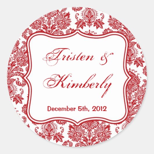 20 - 1,5" Favor Stickers Rood Wit Damast Kant (Voorkant)