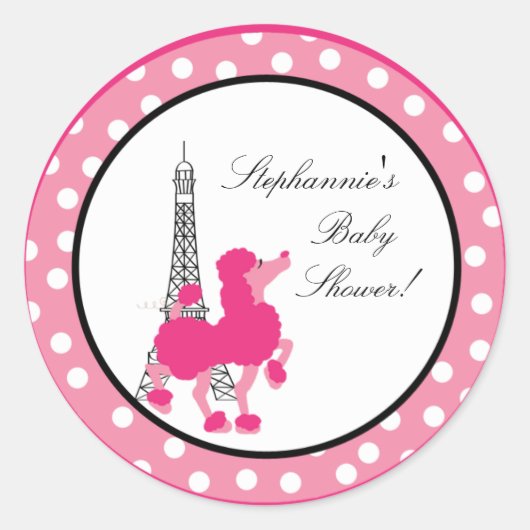 20 - 1,5" Favor Stickers Roze Poodle Paris Eiffel (Voorkant)