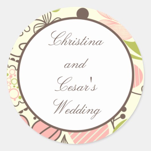 20 - 1,5" Favor Stickers Spring Pink/Green Floral (Voorkant)