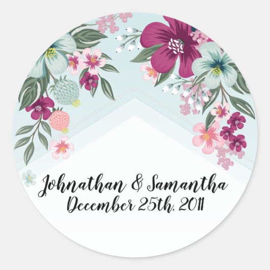 20 - 1,5" Favor Stickers Tropical Flower op Blue O (Voorkant)