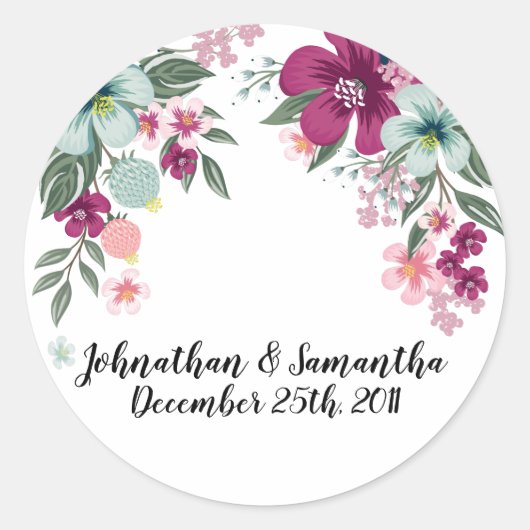 20 - 1,5" Favor Stickers Tropische bloemen op wit (Voorkant)