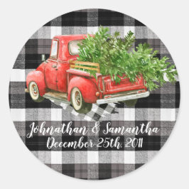 20 - 1,5" Favor Stickers XMAS Truck Baffalo Plaid