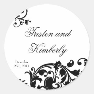 20 - 1,5" Favor Stickers Zwart Wit Bloemen Filig