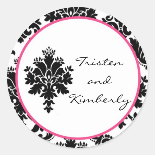 20 - 1.5" Favoriete Stickers Zwart Hot Pink Damask (Voorkant)